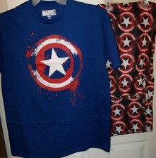 Marvel Captain America Pajama Pants Lounge PJ 2 Piece Set Mens Size Medium NWT