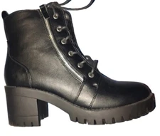 Women's / Juniors Black Combat Boot Chunky Heal Size 10 TOP MODA 