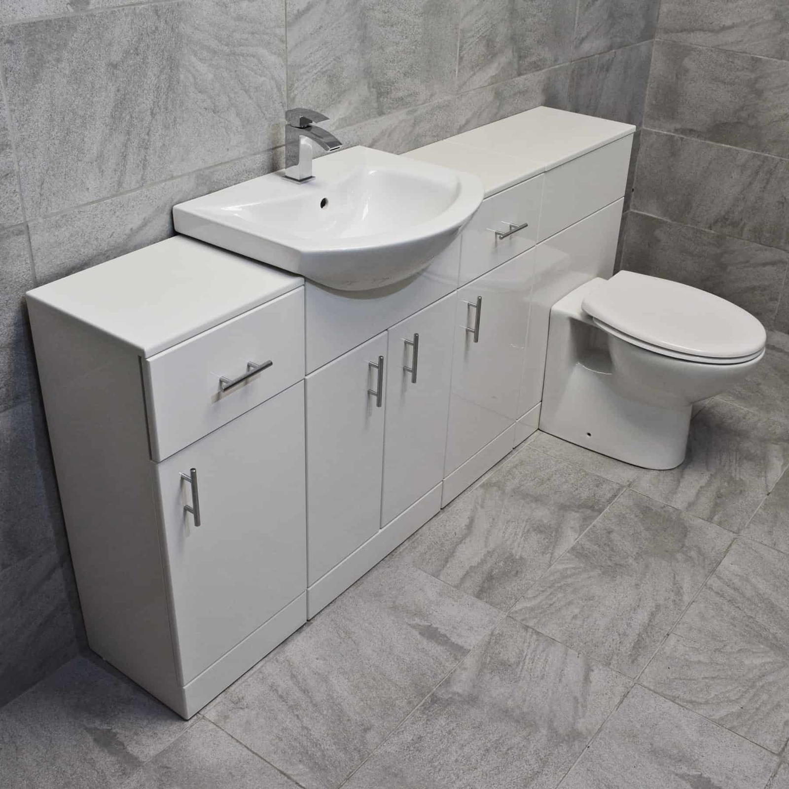 1740mm Bathroom Furniture Storage Suite Set Sink with Toilet White