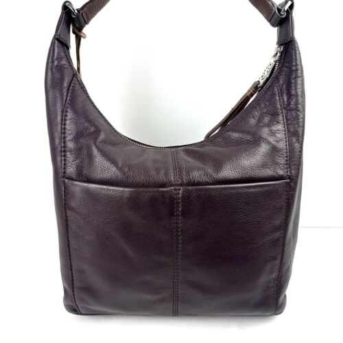 Brighton Asher Hobo Handbag Dark Purple Leather Silver Medallion Shoulder Bag - Picture 9 of 14