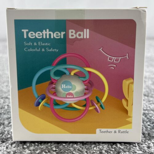 Teether Rattle Ball Toy Baby Infant Chewable Food Grade Silicone Ages 0M+ New - Picture 4 of 5
