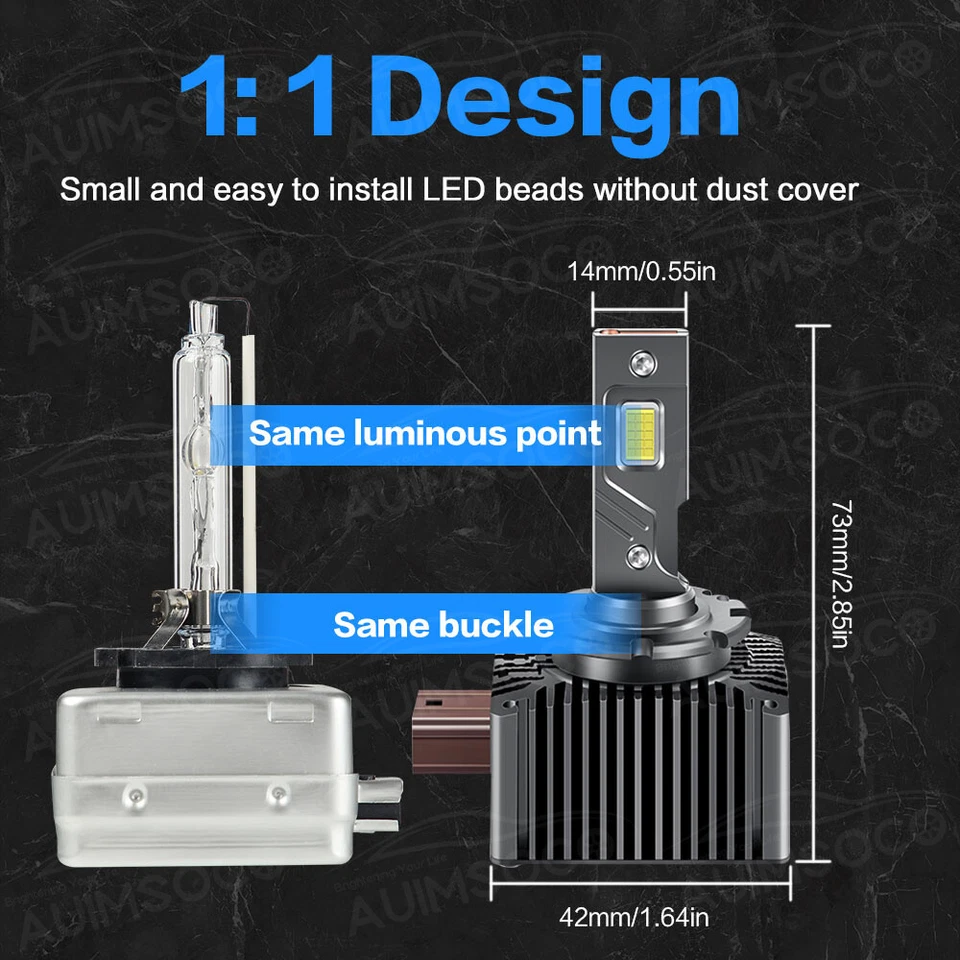 For Maserati GranTurismo 2008-2019 D1S 6500K White LED Headlights Light Bulbs - Image 4 of 4
