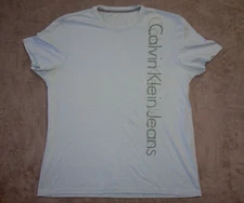 Calvin Klein Jeans T Shirt Vertical Side Spell Out XL Baby Blue Designer