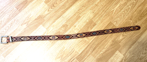 VINTAGE CHAMBERS Belt Men 38 Brown Western HANDPAINTED Native Embossed Tooled - Picture 8 of 8