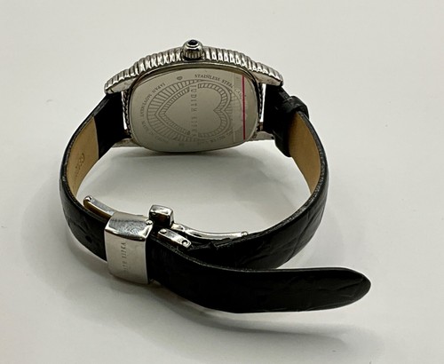 BX06 Judith Ripka Ladies 925 Sterling Silver Case And Black Leather Band Watch - Foto 8 di 12