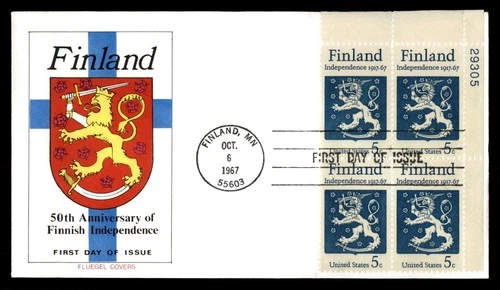Mayfairstamps US FDC 1967 Finland 50th Anniv Coat of Arms Block First Day Cover
