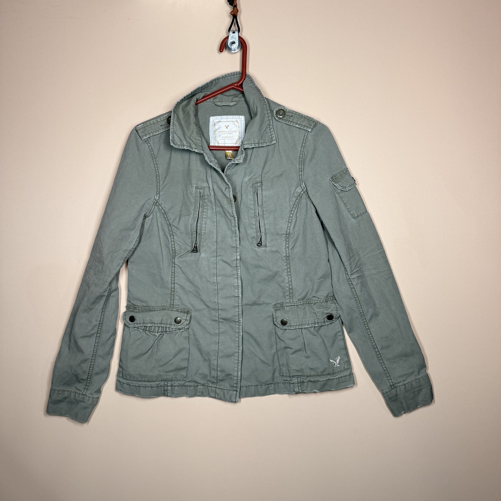 American Eagle Green Canvas Military Utility Jacket Full Zip Women's Large L