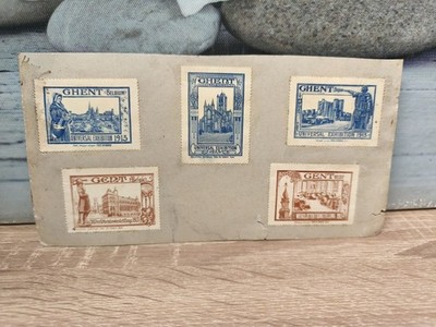 Konvolut von 5 Marken Etiketten Belgien 1913 Weltausstellung in Gent antike 