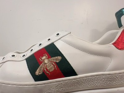 Gucci Ace Men s White Leather Low Top Sneaker Web Stripe Bee Logo