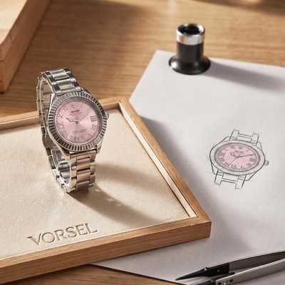 VORSEL Women's Quartz Watch Diamond Pink Dial Luminous Stainless Steel 31mm
