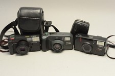 AS-IS Set of 3 Point and Shoot 35mm Film Cameras  2 Carrying Cases FOR PARTS