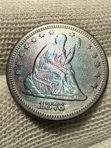 1876-S Seated Liberty Silver Quarter AU+ High Grade Toned W/ Die Stress Toned