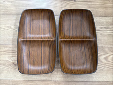 Robex Bowl x2 Serving Snack Dish Vintage Italy Melamine Teak Faux Wood Rectangle