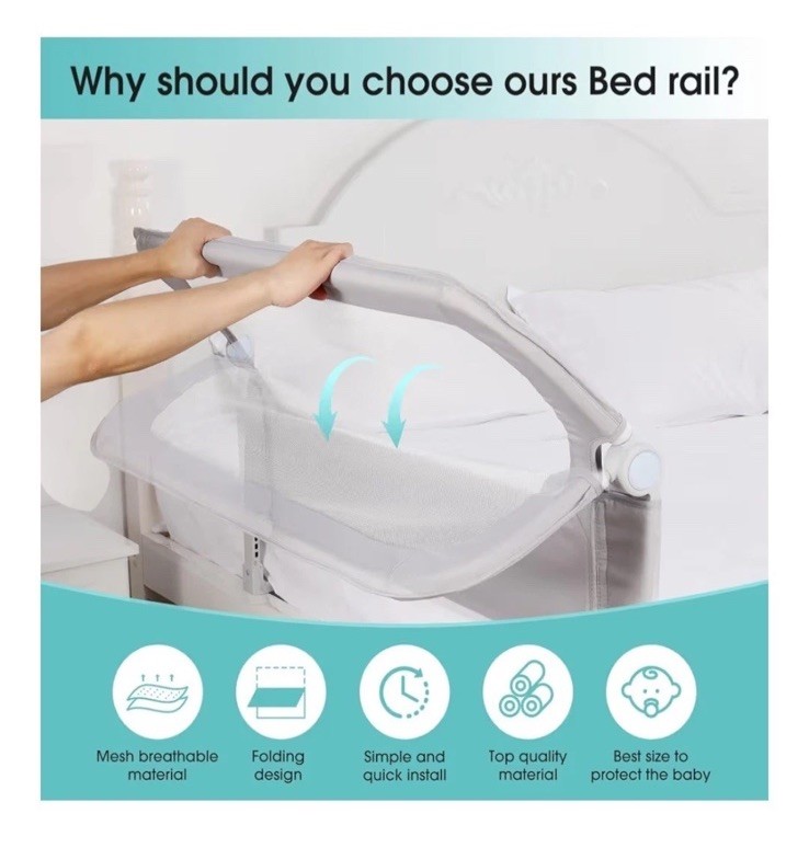 Nutikas Baby Bed Rail Guard for Toddlers - 47" Toddler Bed Side Rail - GRAY
