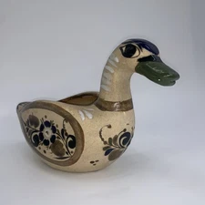 Large Tonala Pottery Duck Mexico Hand Painted Planter  12” Folk Art Vintage