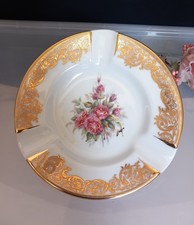 Limoges - Posacenere decoro floreale e oro - cm 16