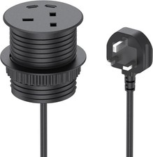 Flush Desk Worktop Table Power Socket Strip USB-C and 2 metre Extension Lead