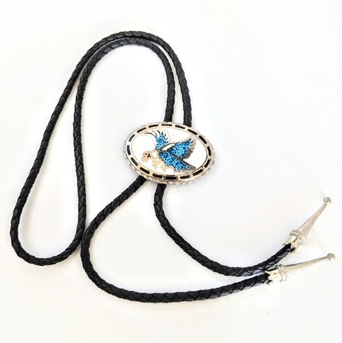 Cravatta vintage aquila bolo tono argento con intarsiato finto corallo turchese - Foto 1 di 6
