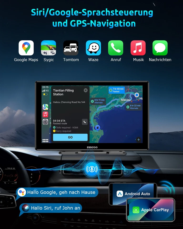Tragbarer Apple CarPlay und Android Auto Wireless Display Autoradio 9-Zoll - Bild 4 von 4