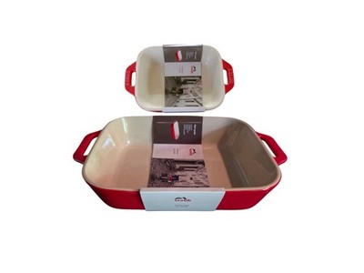 Pair of STAUB Rectangular Gratin Baking Dishes 10.5x7.5'' & 5.5x4'' Cherry Red NEW