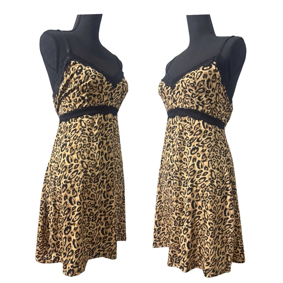 Mini Vestido Lencería Babydoll McBling Coqueta Estampado Leopardoll Marrón Negro Encaje 3X Foto 3 de 4