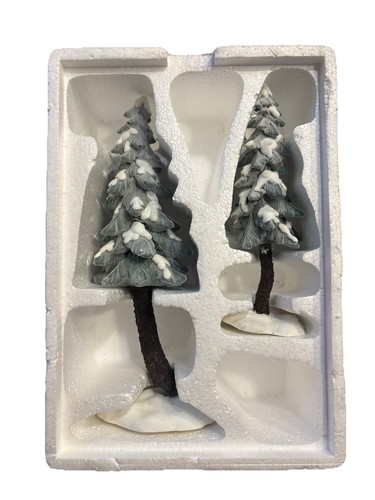 Dept 56 Village Accessories “Flocked Pine Trees” Set of 2 Trees #56715 Boxed - Picture 7 of 7