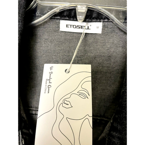 Etossell Women's Denim Jean Sz M Vest Classic Sleeveless Jacket Pockets Button - Picture 7 of 11