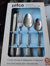 Hammered 16pc Stainless-Steel Cutlery Set - 4 Place Settings, Dishwasher Safe