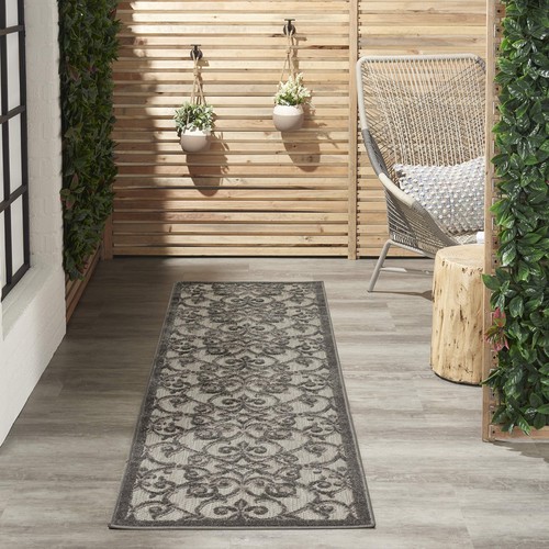Nourison Aloha Indoor/Outdoor Grey/Charcoal 2'3" x 10' Area Rug, Transitional... - Picture 3 of 9