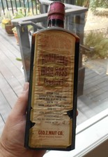 Full bottle~ WAIT'S HOREHOUND IRISH MOSS~Label over TONIC SURE CURE MALARIAL DIS