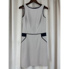 Lauren Ralph Lauren Beige Sheath Dress Faux Leather Trim Size 2