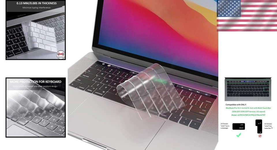 Capa protetora de teclado transparente para MacBook Pro com Touch Bar 13" 15" - Imagem 2 de 4