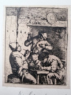 Adriaen van Ostade the drinker and smoker cold needle etching around 1660