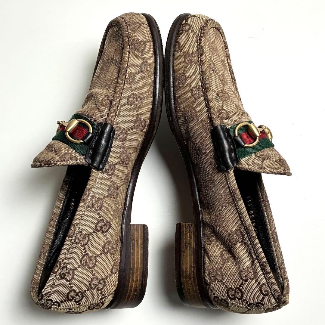 GUCCI 1100249/8 GG Canvas Leather Bit Loafers Beige EU42.5 US9 Men From Japan thumbnail 15