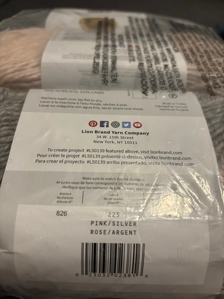 Lion Brand Scarfie Yarn Color Pink/Silver: Lot of 3: Wool Blend 312yds - #5 - Image 4 of 4