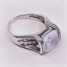 sz 7.5, Vtg MEDA Sterling silver ring, 925 silver w/ CZ cluster details