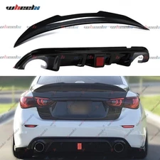 Glossy Black Rear Bumper Diffuser & Rear Spoiler Fit for 2014-2017 Infiniti Q50