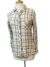 Rails Hunter Blush Dove White Plaid Soft Rayon Button Up Shirt Long Sleeve SZ XS
