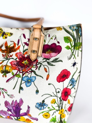 Bolso de Mano Gucci Flora • De Colección 2005 • Bolso de Hombro de Lona y Cuero Horsebit - Imagen 4 de 19