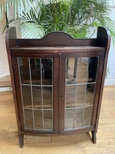 Vintage Antique? Leaded Glass Bow Fronted Display Drinks Cabinet Book Case 