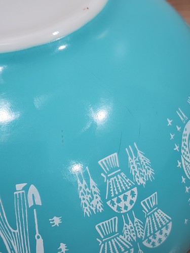 Set if 7 Vintage Pyrex Amish Butterprint Cinderella Mixing Bowls Turquoise White - Picture 12 of 18