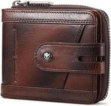 BULLCAPTAIN Genuine Leather Men's Wallet with Zipper Vintage RFID Blocking Large