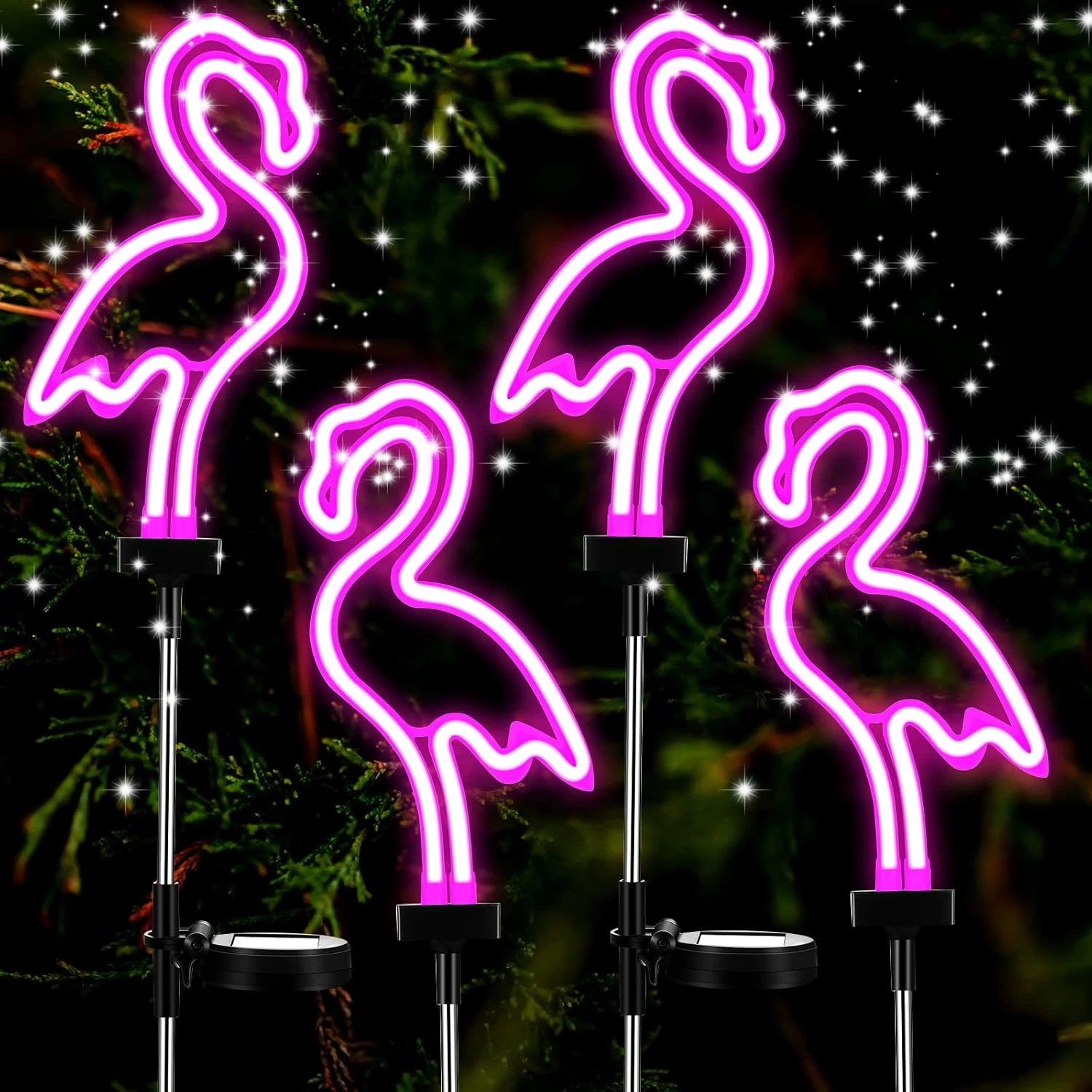 Flamingo Solar Lights Outdoor Neon Light Yard Pink Flamingo Waterproof Decor