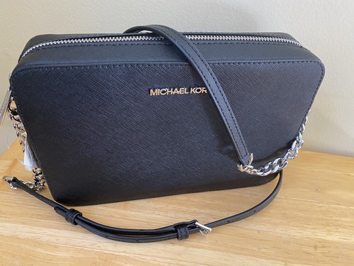 New Michael Kors Jet Item Large EW Crossbody Black Silver Saffiano Leather Bag - Bild 5 von 8