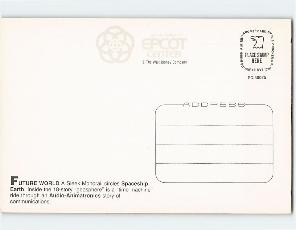 Postcard Future World Epcot Center Walt Disney World Bay Lake Florida ...