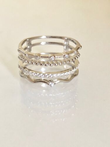 Anello a fascia impilata in argento sterling 925 originale e zirconi tutte le misure - Foto 12 di 12