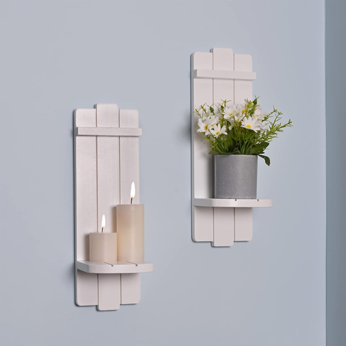 Sconces Wall Decor Set of 2, Candle Holder Rustic Home Farmhouse Art Floating Ca - Picture 5 of 12
