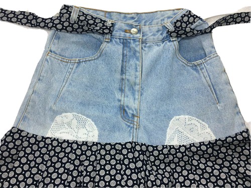 Falda Larga Rush Vintage Azul Denim Combi Floral Tiro Alto Talla S - Imagen 2 de 7