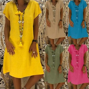 Plus-Size-Womens-Solid-Shirt-Dress-Summer-Short-Sleeve-Long-T-Shirt-Casual-Dress