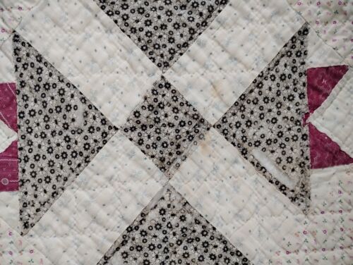 Antiker früher handgefertigter Quilt Calico Americana Patchwork 1890-1920er LESEN Vintage - Bild 10 von 18